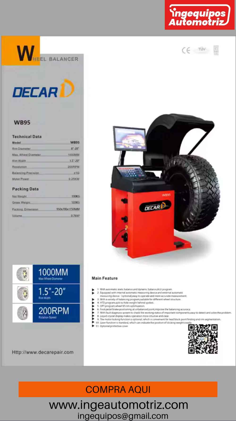 BALANCEADORA DE RUEDAS COMPUTARIZADA INDICACION LASER 2025